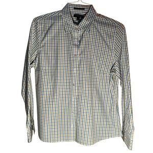 Lands’ End Blue Green Plaid Women’s B/F Shirt Sz 14 No Iron Pinpoint Oxford